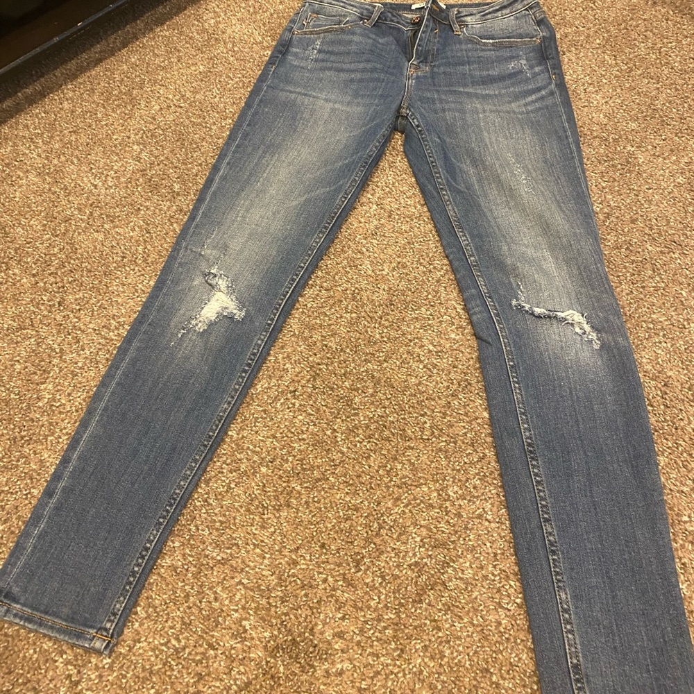 Blue Distressed Women's Slim Straight Jeans